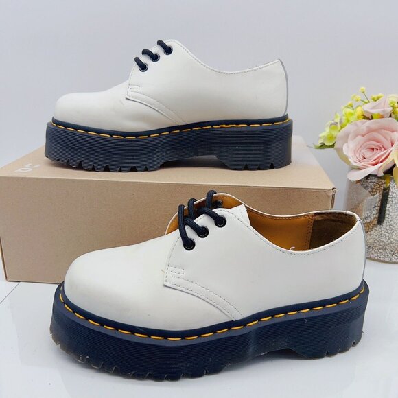 DR. MARTENS 1461 Quad Platform Shoe Oxford White Smooth Leather Womens US 9 M 8 - Picture 4 of 10